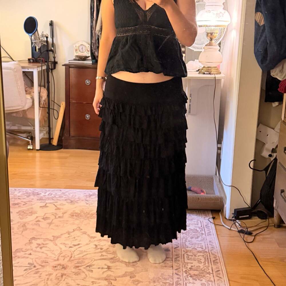 Soft Surroundings Black Ruffled Tiered Maxi Skirt Size PM